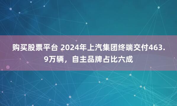 购买股票平台 2024年上汽集团终端交付463.9万辆，自主品牌占比六成